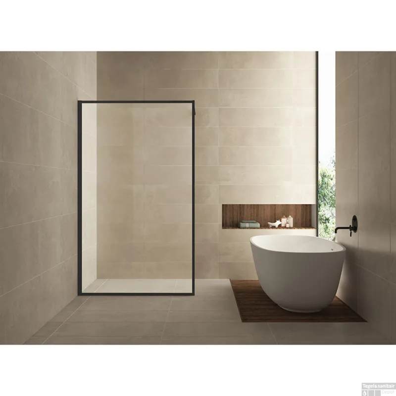 Laatste Kans Wiesbaden Douchewand Square 10mm 80x200cm Stabilisatiestang Nano Coating Mat Zwart Inloopdouche