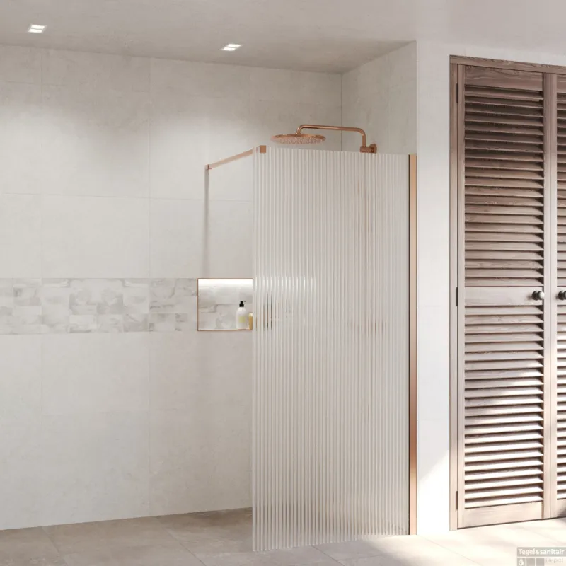 Weekendaanbieding Inloopdouche Ribbel BWS Portos Geborsteld Brons 140x200 cm Helder Glas 8 mm Nano Coating