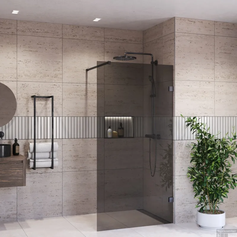 Inloopdouche BWS Portos Gunmetal 60x200 cm Rookglas 8 mm Nano Coating Op = Op