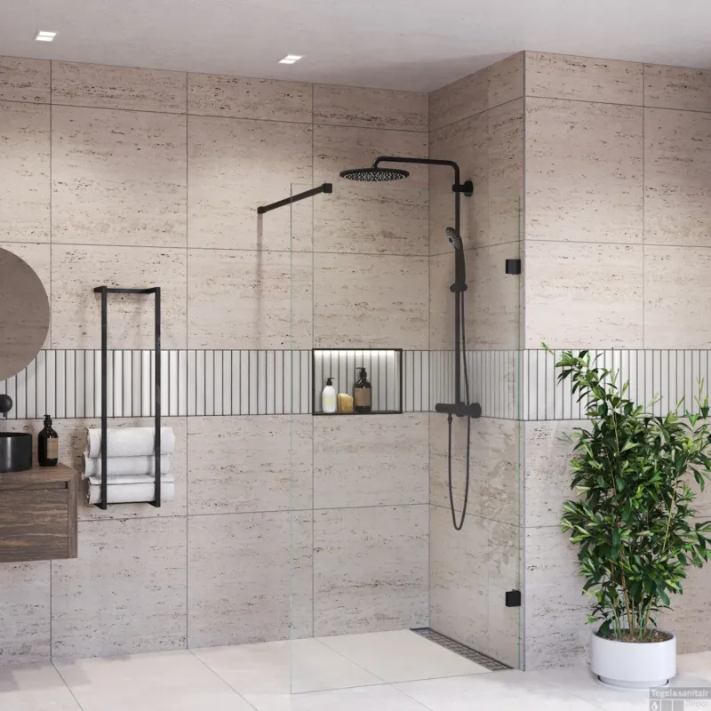 Express Levering Inloopdouche BWS Portos Mat Zwart 140x200 cm Helder Glas 8 mm Nano Coating