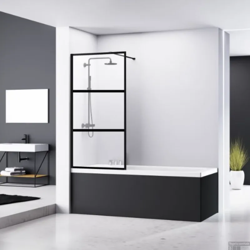 Goedkoop Badwand Van Rijn ST04 Helder Glas 8 mm 3 Delen Aluminium Zwart Profiel 80x160 cm