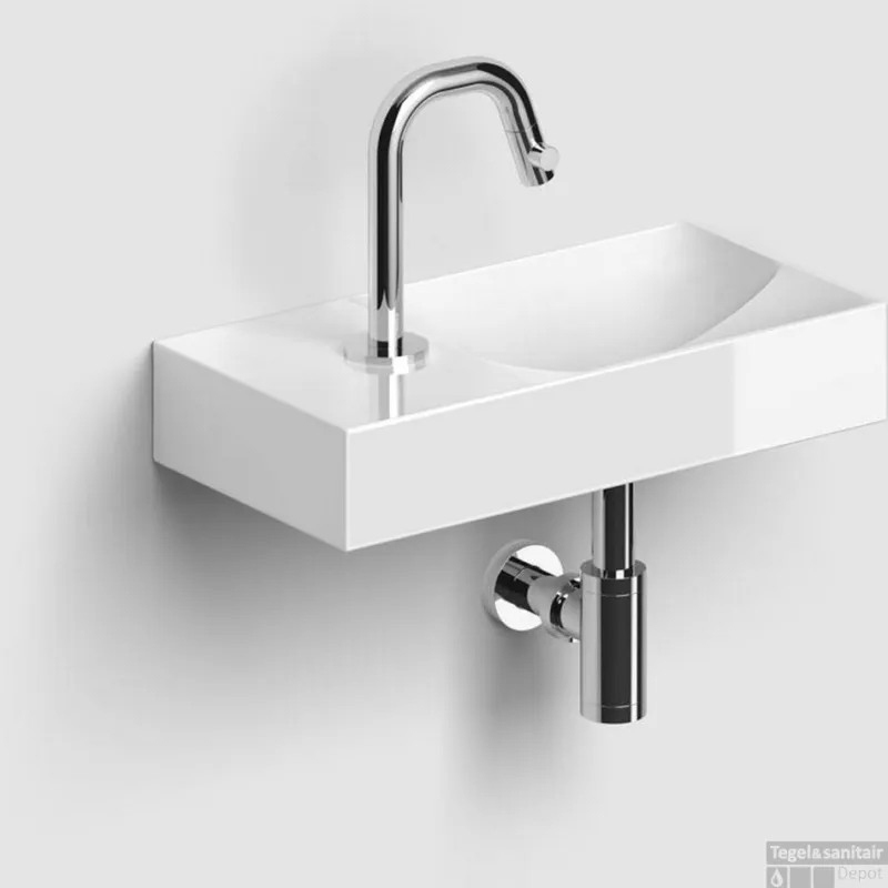 Gecertificeerd Clou Vale Fontein Met Kraangat Links Met Geintegreerde Afvoer Glanzend Wit Keramiek 38 cm