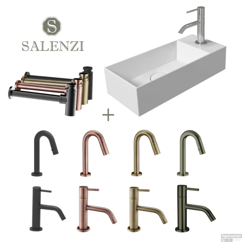 Salenzi Fonteinset Spy 45x20 cm Mat Wit (Keuze uit 8 kranen in 4 kleuren) Express Levering