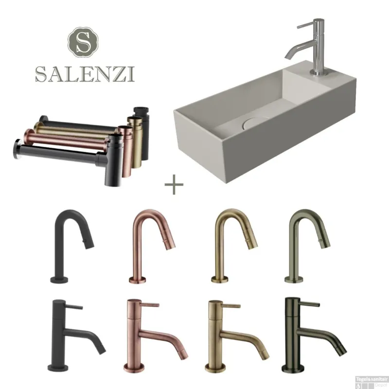 Snelle Levering Salenzi Fonteinset Spy 45x20 cm Mat Grijs (Keuze uit 8 kranen in 4 kleuren)