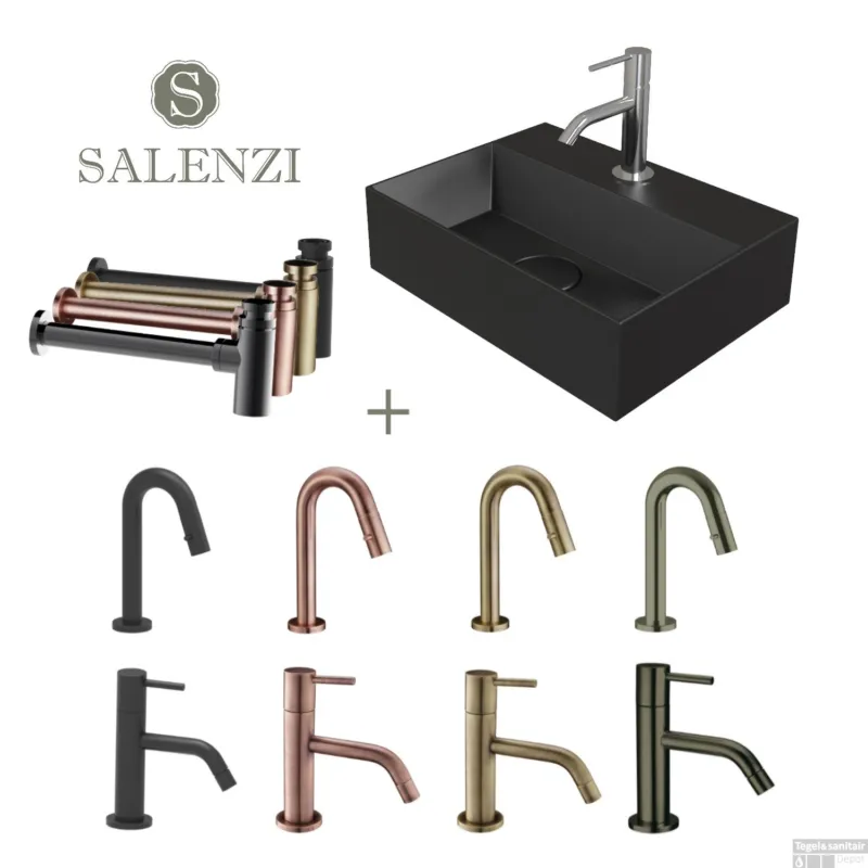 Aanbieding Salenzi Fonteinset Spy 40x30 cm Mat Zwart (Keuze uit 8 kranen in 4 kleuren)