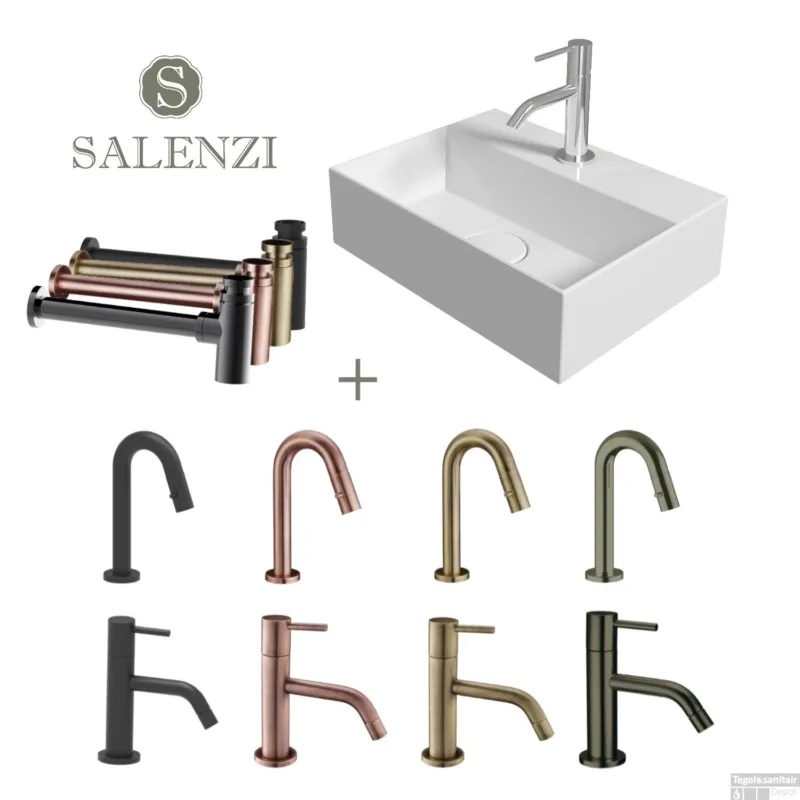 Salenzi Fonteinset Spy 40x30 cm Mat Wit (Keuze uit 8 kranen in 4 kleuren) Uitverkoop
