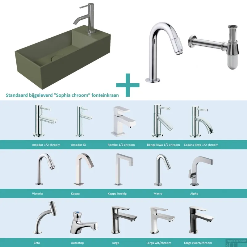 Salenzi Fonteinset Spy Mat Groen 45x20 cm Chroom (Keuze uit 20 kranen) Exclusieve Aanbieding
