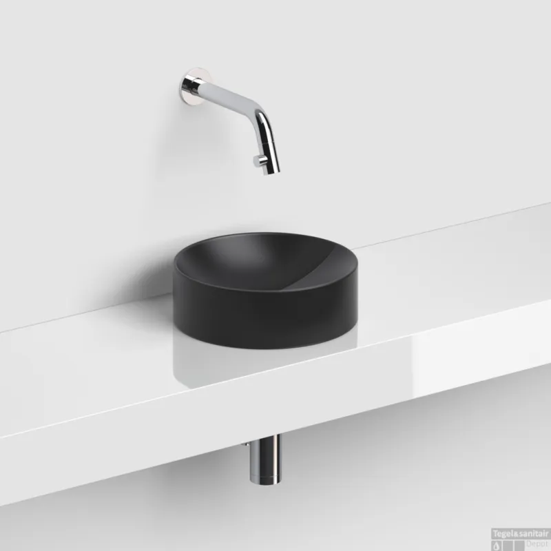 Koop Vandaag Clou Vale Rond Fontein Zonder Kranenbank Met Geïntegreerde Afvoer Zwart Mat Keramiek 22 cm