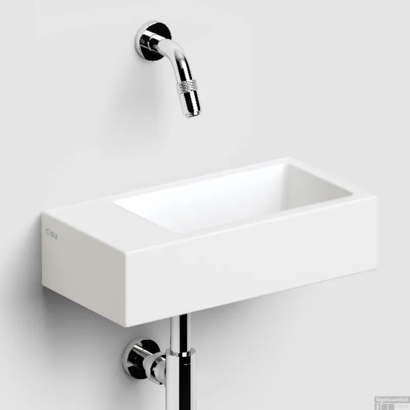Clou Flush Fontein Met Voorbewerkt Kraangat Links Met Geintegreerde Afvoer Mat Wit Keramiek 36 cm Actieprijs