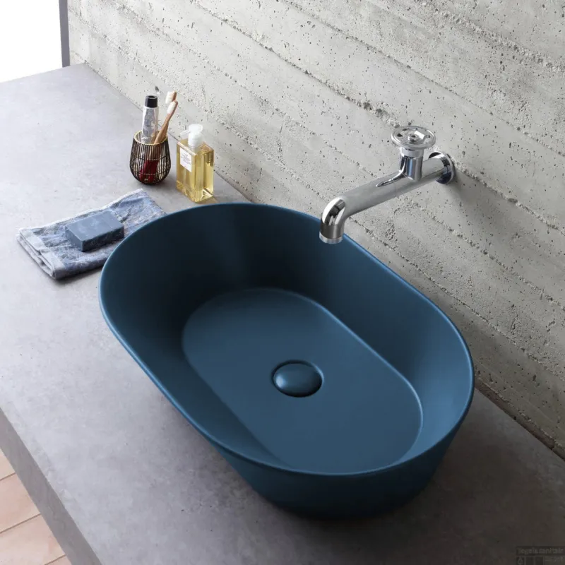Waskom By Goof Mees Design Opbouw Wastafel Ovaal 60x42 cm Mat Blauw Favoriet