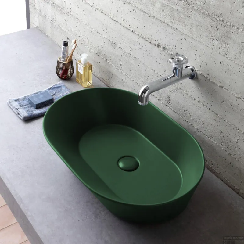 Waskom By Goof Mees Design Opbouw Wastafel Ovaal 60x42 cm Mat Groen Beperkt Aanbod
