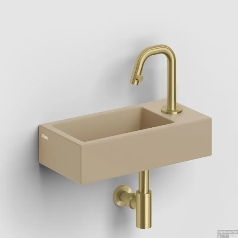 Hoge Kwaliteit Clou Flush 3 Fontein Met Kraangat Rechts Mat Mosterd Keramiek 36 cm