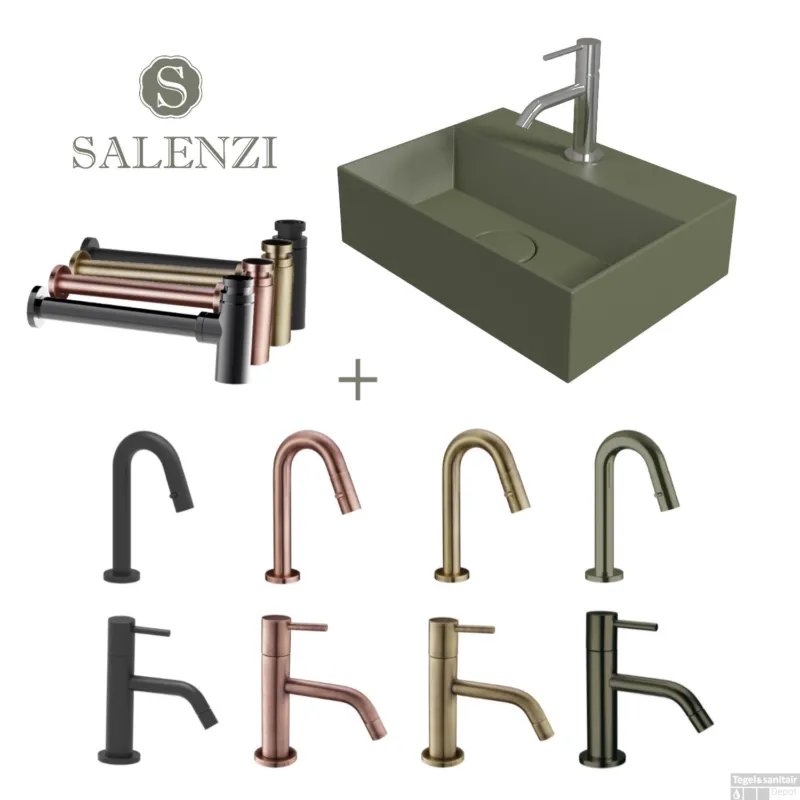 Salenzi Fonteinset Spy 40x30 cm Mat Legergroen (Keuze uit 8 kranen in 4 kleuren) Superprijs