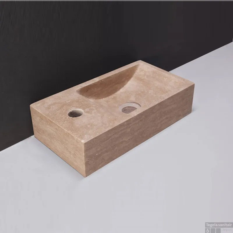 Voordeelprijs Fontein Forzalaqua Venentia Travertin Gezoet Met Kraangat Links 40x22x10 cm