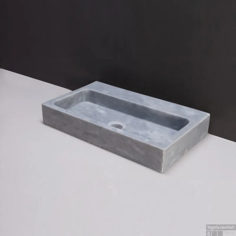 Wastafel Forzalaqua Taranto Cloudy Marmer Gezoet 50x30x8 cm Lichtblauw Zonder Kraangat Beperkt Aanbod