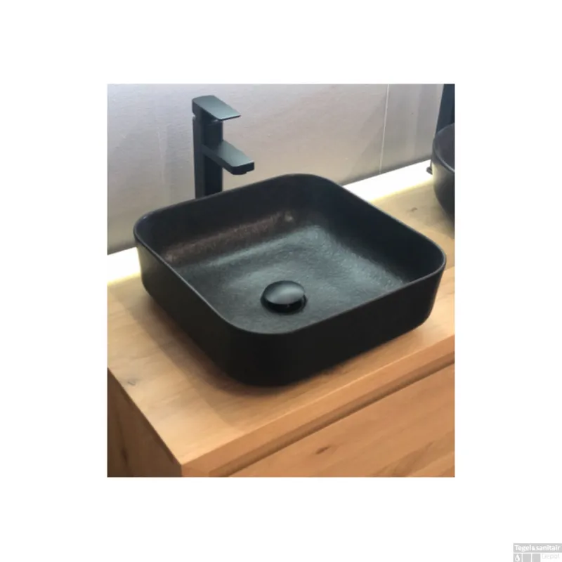 Waskom Casajoy 38x38x13cm Keramiek Nero Square Zwart Direct Verzonden