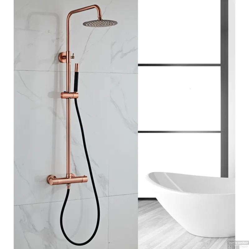 Opbouw Regendouche Set BWS Copper Pro Thermostatisch Staaf Handdouche Geborsteld Koper 20 cm Aanbieding