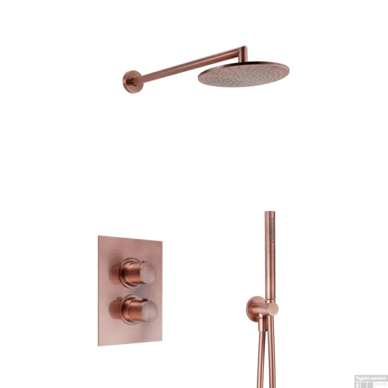 Laatste Kans Regendoucheset Inbouw Salenzi Giro S Muur Uitloop Gegalvaniseerd Geborsteld Koper 20 cm OP=OP