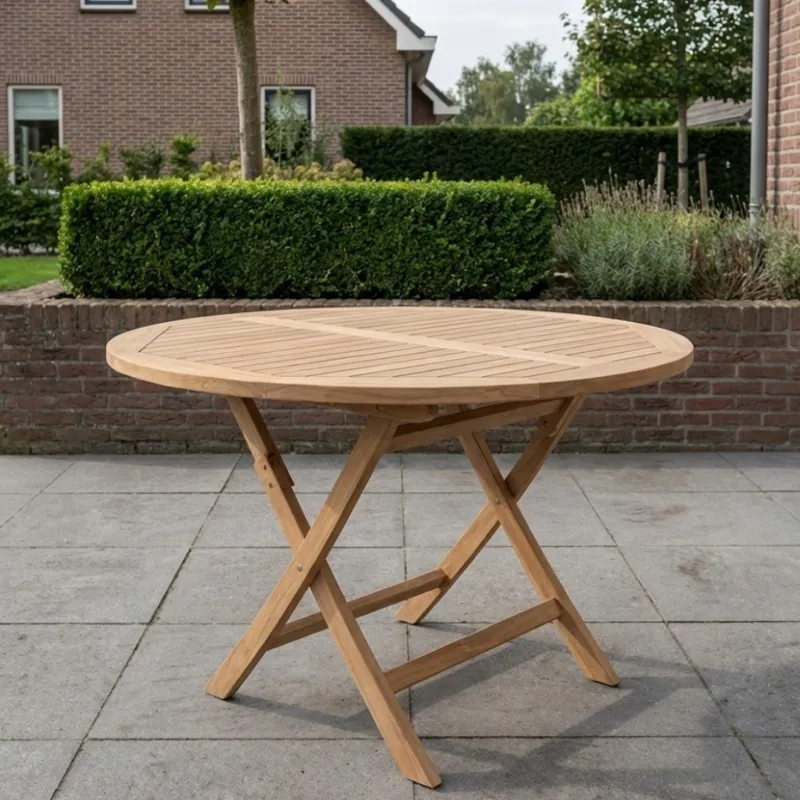 Betrouwbaar Teak Houten Klaptafel | Rond -Ø 120 cm | Tuintafel Inklapbaar