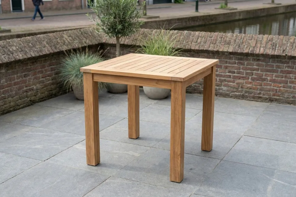 Gratis Retour Teak Tuintafel Vierkant - 70 x 70 cm - Massief FSC Teakhout - Robuuste 8 x 8 cm Poten