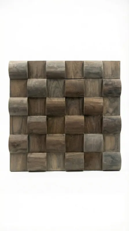 Betaalbaar Wave Black | Wandpaneel Teak | 3D plakhout 30 x 30 Houtstrip