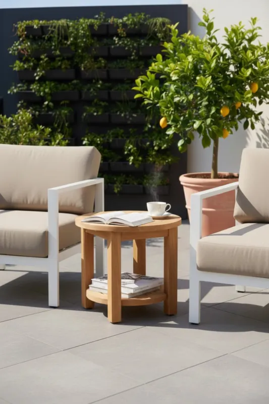 Exclusieve Aanbieding Ronde Teak Tuin Salontafel Ø60 cm met Onderblad – FSC® Teakhout | Bijzettafel Buiten
