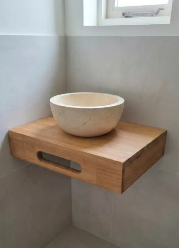 Must-Have Pure Fonteinmeubel – 40x25cm – Massief Teak – Rechthoekig Design met Handdoekhouder & Ophangbeugels