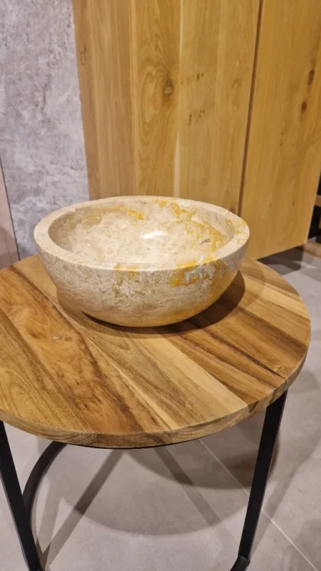Exclusieve Aanbieding Travertin Waskom Rond Beige – Ø 30 cm – Luxe Natuursteen Fonteinkom