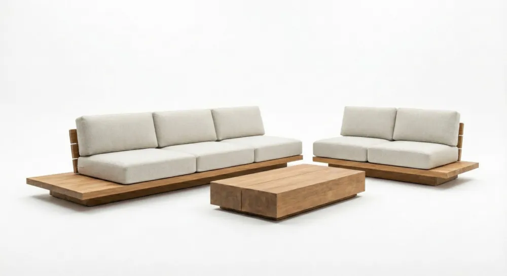 Beperkte Voorraad Teakea Toba Lounge – Luxe FSC® Teak Tuinset met All-Weather Dryfoam – Japandi Design