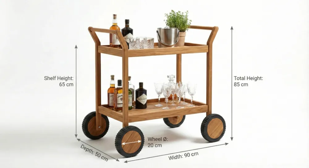 Betrouwbaar Teakea Nomad™ Outdoor Bar Cart & Serving Trolley - FSC® Premium Teak | All-Terrain Wheels