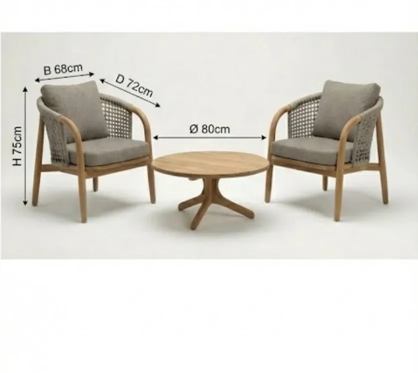 Express Levering Teakea® 'Cocoon' Organic Bistro-Lounge Set – FSC Teak & Rope (3-delig)