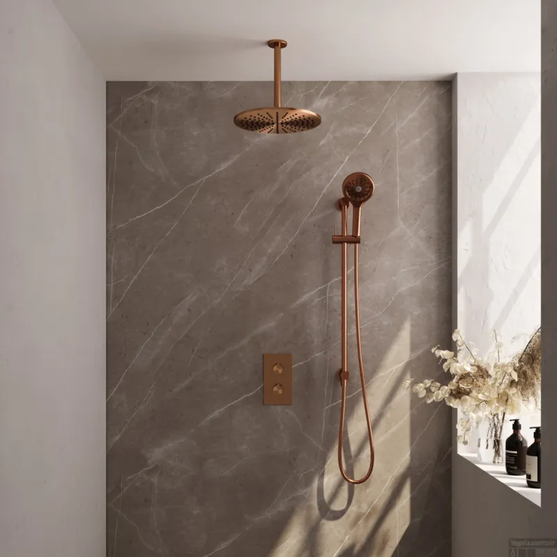 Tijdelijk Beschikbaar Inbouw Regendouche Set Brauer Copper Edition Plafond Uitloop Ronde Hoofddouche 30 cm Met Glijstang en Handdouche 3 Standen Koper