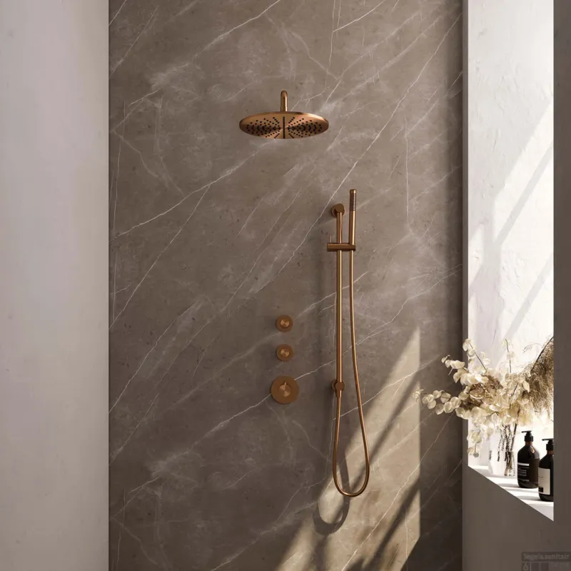 Inbouw Regendouche Set Brauer Copper Edition Gebogen Wanduitloop Ronde Hoofddouche 30 cm Met Twee Stopkranen en Glijstang Koper Lage Prijs