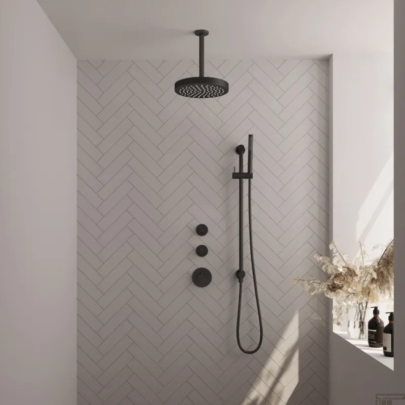 Brauer Stripe thermostatische inbouw regendouche SET 09 met 25 cm douchekop en plafondarm en staaf handdouche en doucheslang en geintegreerde glijstang mat zwart Shop Nu