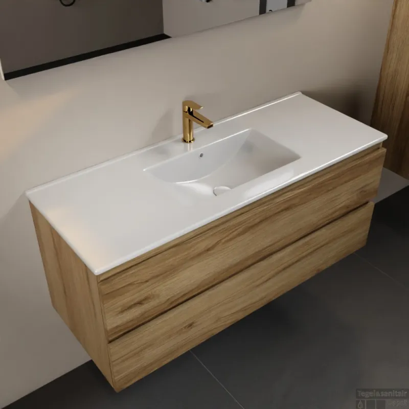 MONDIAZ AIVY 120cm badmeubel Chai, wastafel glanzend wit keramiek midden 1 kraangat met spiegel (M60103 - AI-M120CHMI - AI-S120X70) Superprijs