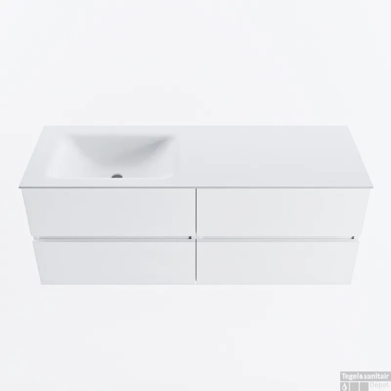 MONDIAZ VICA 130cm badmeubel onderkast Talc 4 lades. Wastafel CLOUD links 1 kraangat, kleur Talc. Seizoensaanbieding