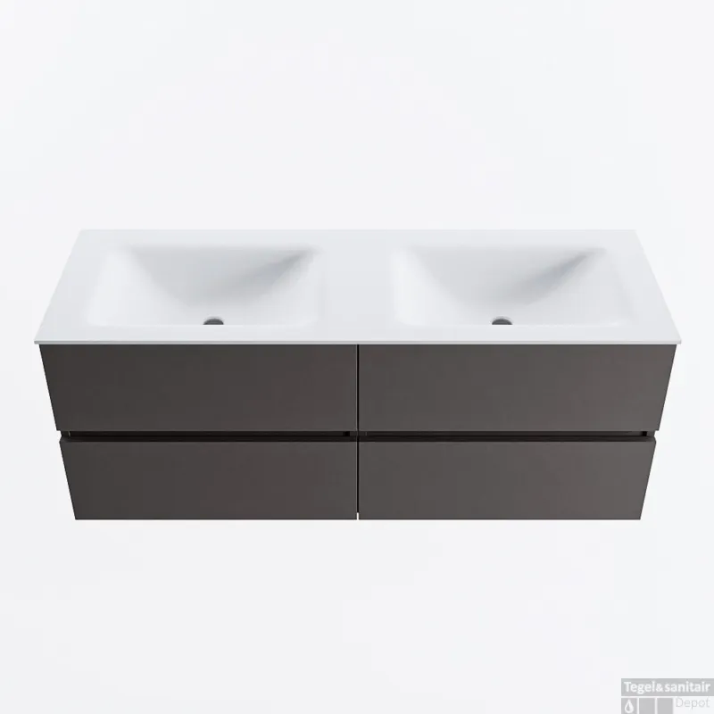 Bestel Nu MONDIAZ VICA 130cm badmeubel onderkast Dark Grey 4 lades. Wastafel CLOUD dubbel zonder kraangat, kleur Talc.