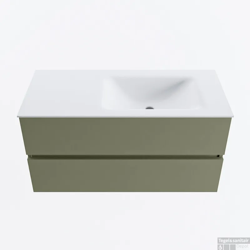 MONDIAZ VICA 100cm badmeubel onderkast Army 2 lades. Wastafel CLOUD rechts zonder kraangat, kleur Talc. Shop Nu