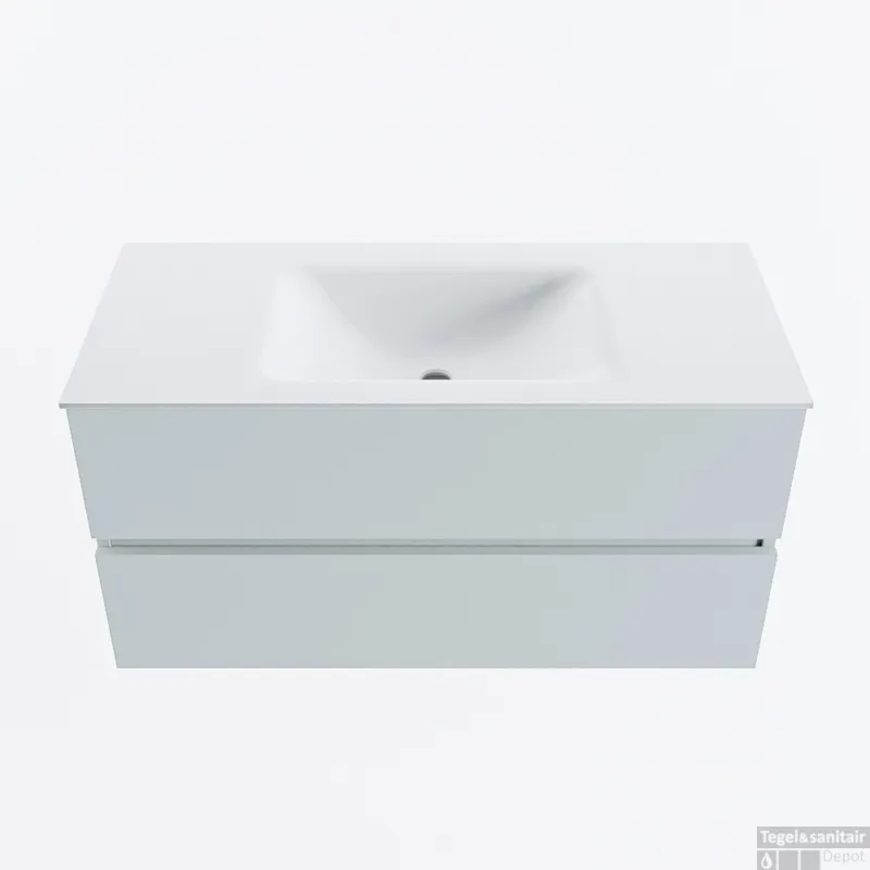 Fabrieksprijs MONDIAZ VICA 100cm badmeubel onderkast Clay 2 lades. Wastafel CLOUD midden 1 kraangat, kleur Talc.