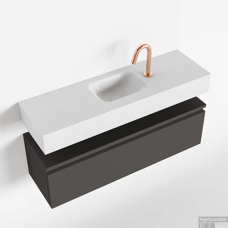 Must-Have MONDIAZ ANDOR 100cm toiletmeubel dark grey. LEX 100cm wastafel talc midden 1 kraangat