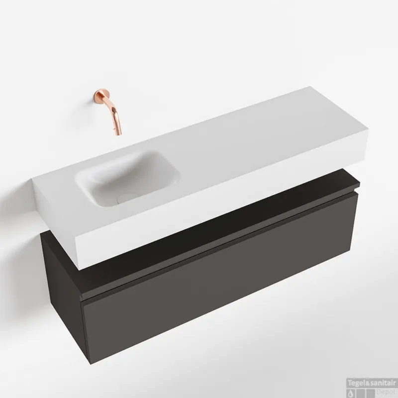 Superprijs MONDIAZ ANDOR 100cm toiletmeubel dark grey. LEX 100cm wastafel talc links geen kraangat