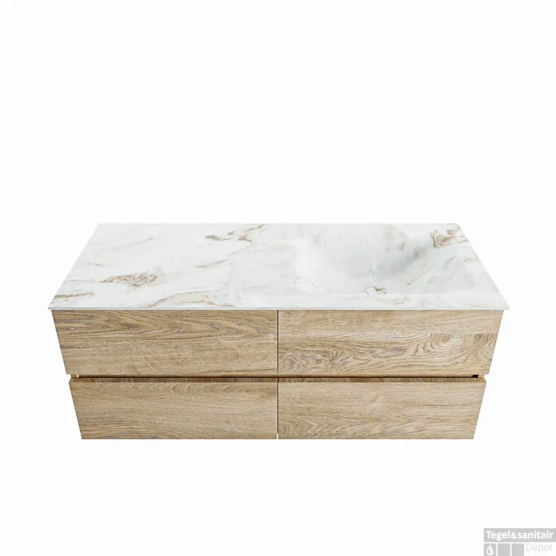 Betrouwbaar MONDIAZ VICA-DLUX 120cm badmeubel onderkast Washed Oak 4 lades. Inbouw wastafel CLOUD rechts zonder kraangat, kleur Frappe.