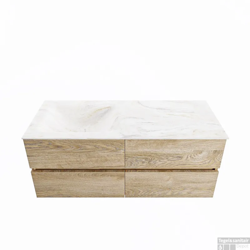 Favoriet MONDIAZ VICA-DLUX 120cm badmeubel onderkast Washed Oak 4 lades. Inbouw wastafel CLOUD links 1 kraangat, kleur Ostra.