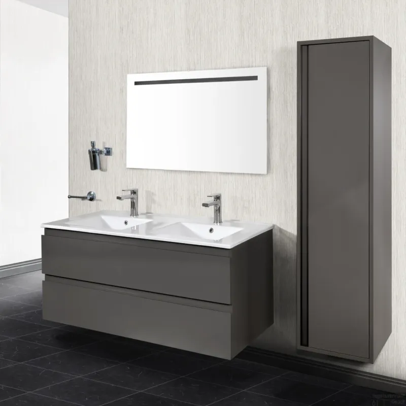 Direct Beschikbaar Badkamermeubelset BWS Sally 160 cm Vier Soft-Close Lades Hoogglans Grijs