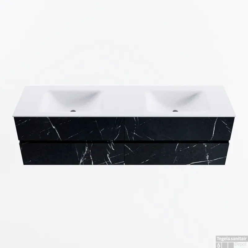 MONDIAZ VICA 170cm badmeubel onderkast Marquina 4 lades. Wastafel CLOUD dubbel zonder kraangat, kleur Talc. Populair