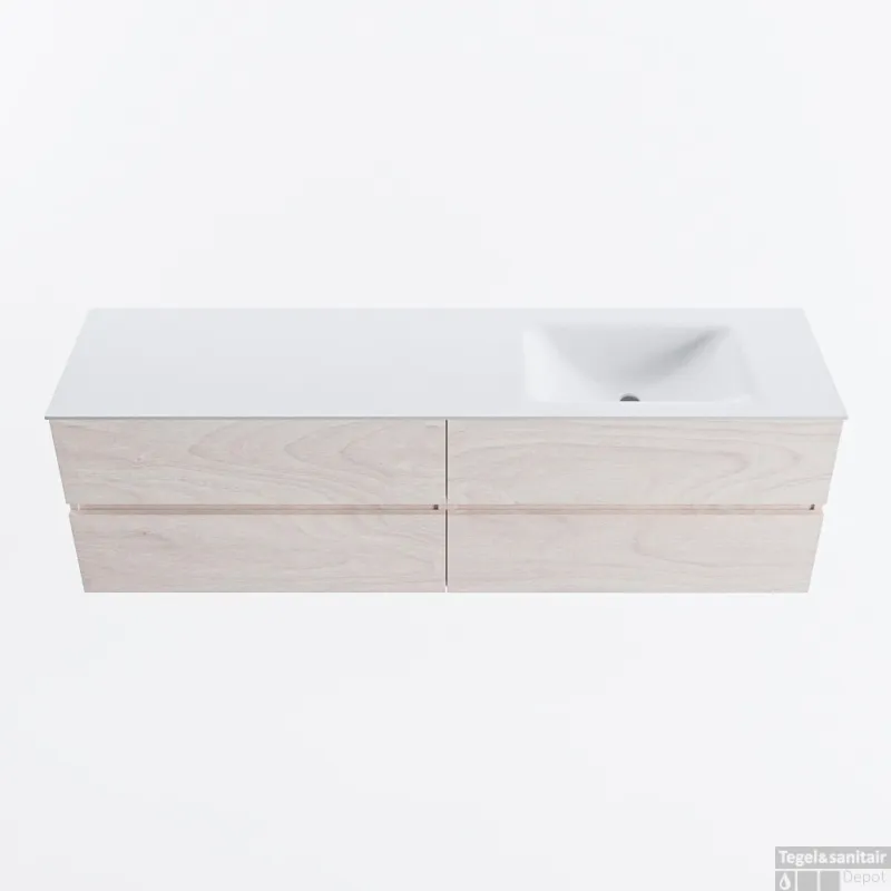MONDIAZ VICA 170cm badmeubel onderkast Underlayment 4 lades. Wastafel CLOUD rechts zonder kraangat, kleur Talc. Must-Have