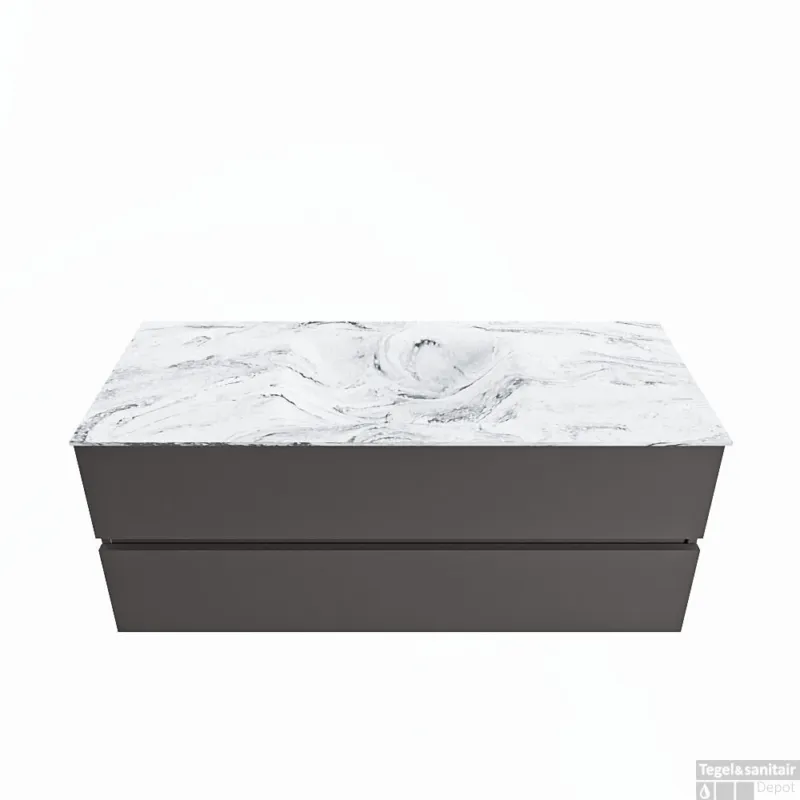 Lage Kosten MONDIAZ VICA-DLUX 120cm badmeubel onderkast Dark grey 2 lades. Inbouw wastafel CLOUD midden 1 kraangat, kleur Glace.