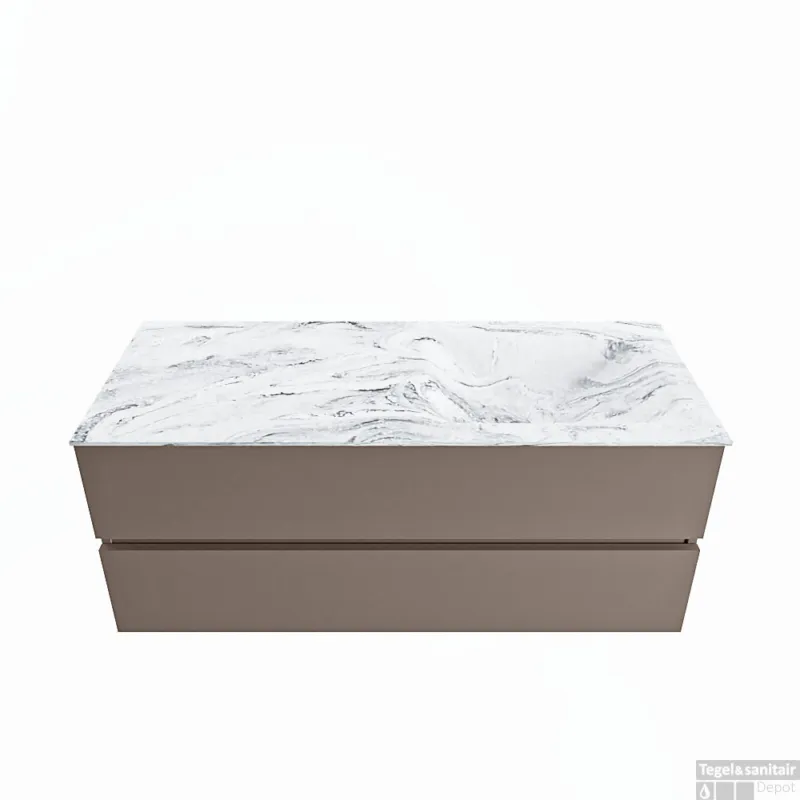 Weekendaanbieding MONDIAZ VICA-DLUX 120cm badmeubel onderkast Smoke 2 lades. Inbouw wastafel CLOUD rechts zonder kraangat, kleur Glace.