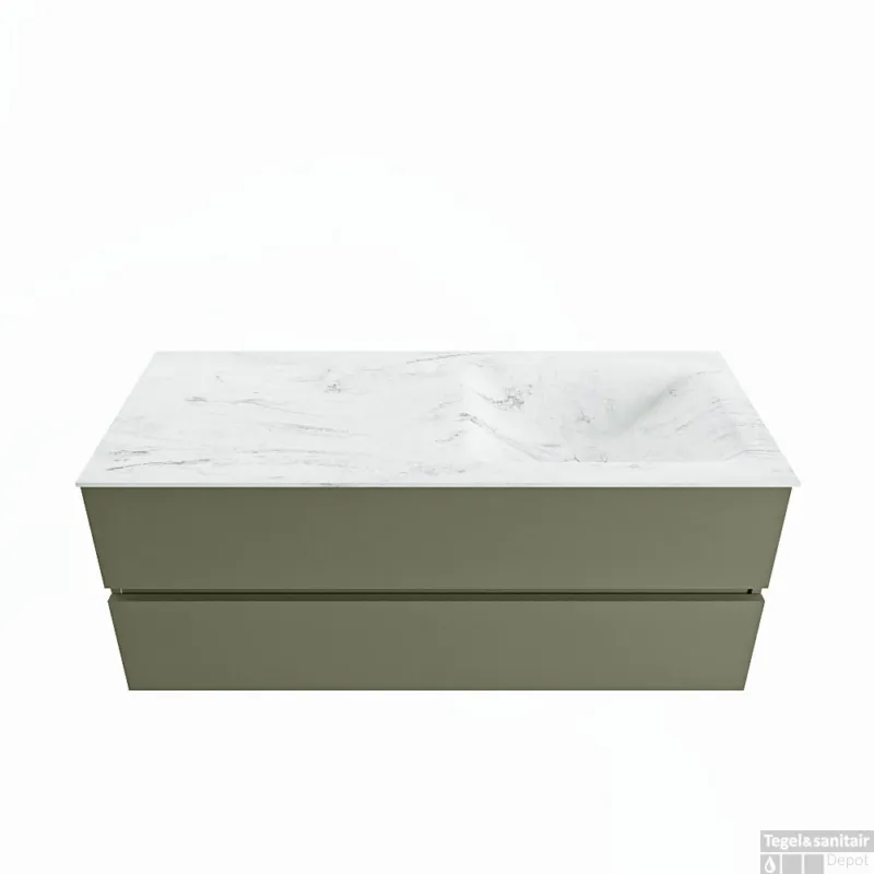 MONDIAZ VICA-DLUX 120cm badmeubel onderkast Army 2 lades. Inbouw wastafel CLOUD rechts zonder kraangat, kleur Opalo. Bestel Nu