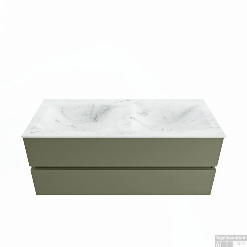 MONDIAZ VICA-DLUX 120cm badmeubel onderkast Army 2 lades. Inbouw wastafel CLOUD dubbel zonder kraangat, kleur Opalo. Hete Deal